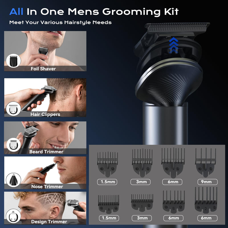 [Australia] - Hair Clippers for Men, Professional Cordless Hair Cutting and Trimmers Set with 7500RPM Powerful Motor & LCD Display, Mutil Function Mens Electric Hair Grooming Shaver Kit for Nose, Face, Body, Beard Black 