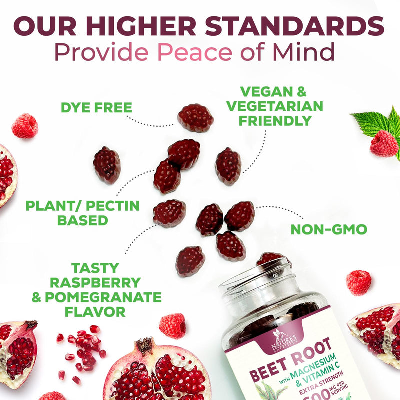 Beet Root Gummies - Super Food Beets Gummy for Energy, Heart Health, Nitric Oxide, & Circulation Support - Beet Chews Supplement with Beetroot Powder & Vitamin C - Vegan - Berry Flavored - 60 Gummies