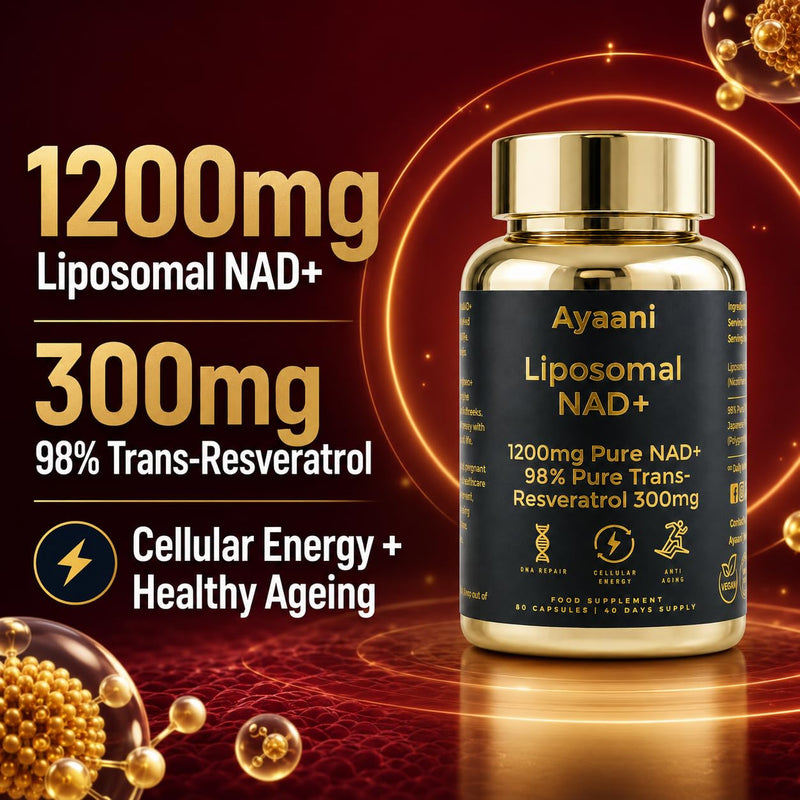 Liposomal NAD+ Supplement 1200mg | NAD Plus with 98% Trans-Resveratrol 300mg | Cellular Energy, Anti-Ageing, Longevity, Vitality & Metabolism Support | Vegan | 80 Capsules
