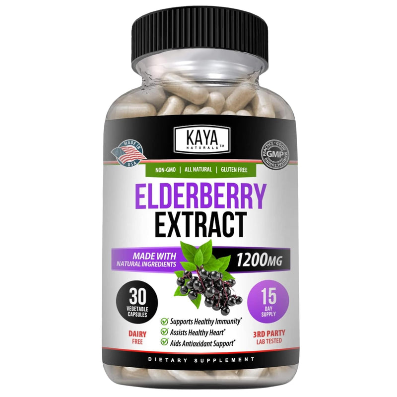 Kaya Naturals Elderberry Immune Support - Elderberry Extract, Rich Antioxidant Premium Vitamins, 1200mg Immune System Booster Sambucus Capsules - 30 Count (Pack of 2) 30 Count (Pack of 2)