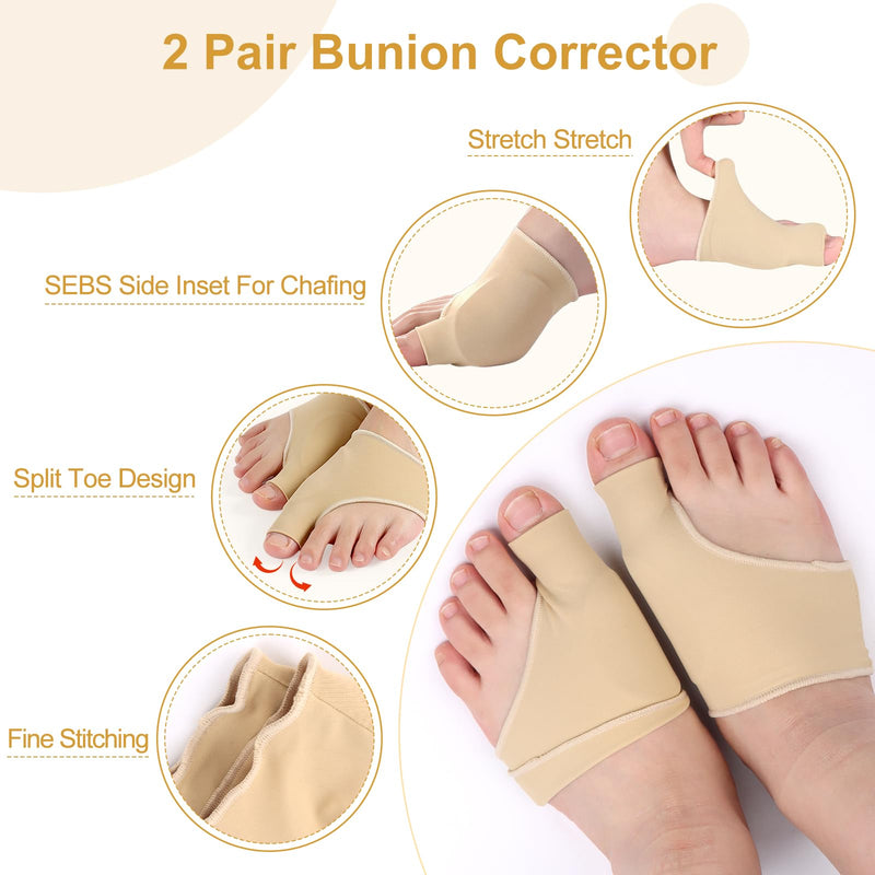 [Australia] - MXTIMWAN 2 Pairs of Hallux Valgus Socks, Beige Hallux Valgus Correction Big Toe & Toe Relief Forefoot Pad Splint, Bunion for Hammer Toe Pain Relief for Men & Women, Size L 