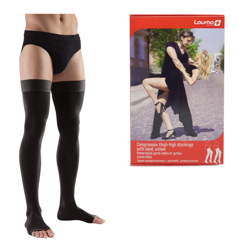 [Australia] - Lauma Medical 23-32 mmHg open toe compression stockings class 2, varicose veins, often swelling in the legs, pain in calves and feet Black Taglia M, Lunga 