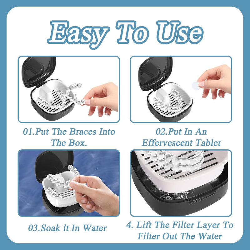 [Australia] - 2 pieces braces box, portable denture box, denture box for grinding splints and dental splints cleaning, denture box for children and adults, extra deep for overnight soaking 