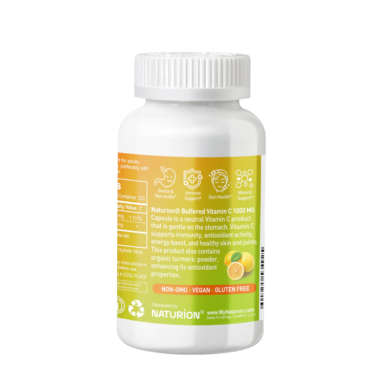 Buffered Vitamin C 1000 mg with Organic Turmeric - Antioxidant & Immune Support - Healthy Skin & Joints - Gluten & Dairy Free - 120 Vegan Capsules, 120 Day Supply 120 Count (Pack of 1)