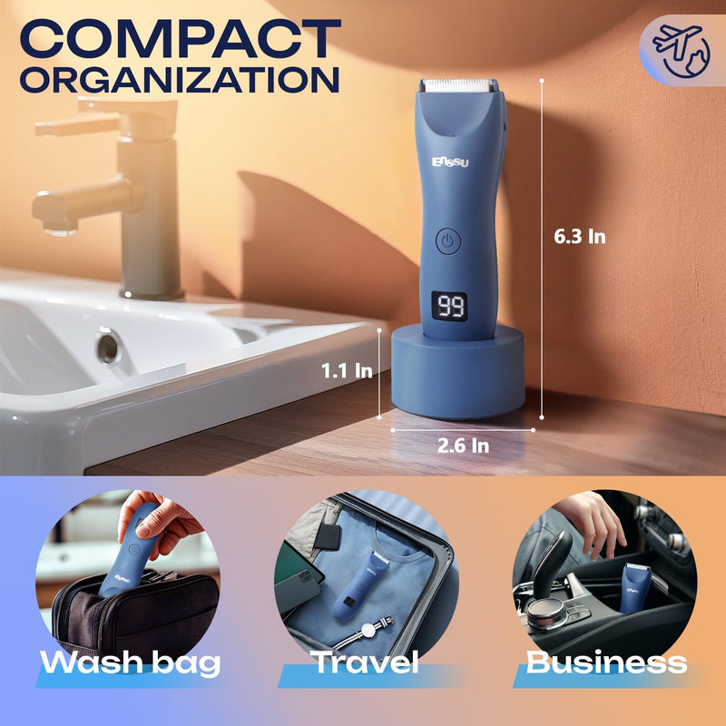 [Australia] - Men’s Body & Groin Hair Trimmer | Skin-Safe Electric Shaver with LED Display, USB Charging Base, Waterproof Design, Adjustable Guards for Chest, Pubic, Armpits & Below-The-Belt Grooming 