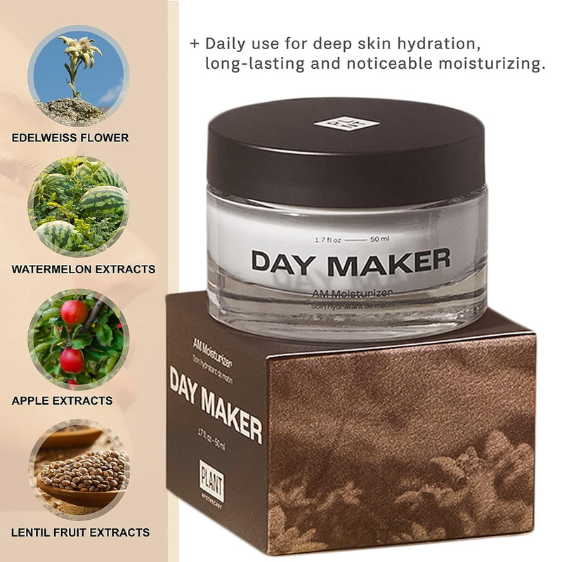 Plant Apothecary Day Maker Daily Moisturizer with Vitamin E, Edelweiss, Watermelon, Apple, Lentil Fruit Extract - Retain Skin Moisture - Hydrating Facial Cream for Men and Women - 1.7 fl oz