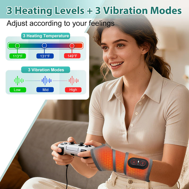 Cordless Wrist Heating Pad with Massage, Red Light Heated Wrist Brace for Pain Relief, Rechargeable Heated Wrist Brace for Carpal Tunnel, Women and Men Wrist, Hand, Arm, Ankle