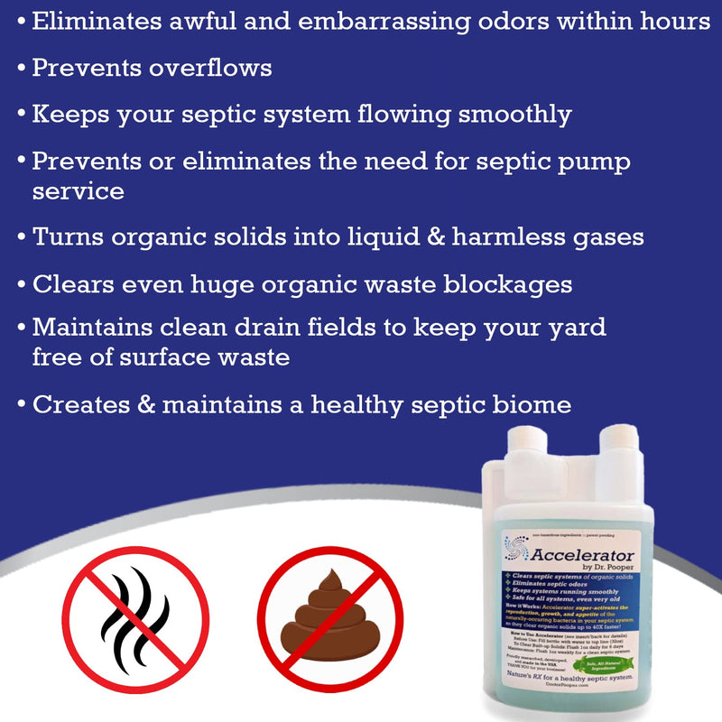 [Australia] - Dr. Pooper Accelerator Septic Tank Treatment - Environment-Friendly Septic System Maintenance Liquid - Eliminates Odors - Clears Organic Solids in Tanks & Drain Fields - Safe for All Septic Systems 