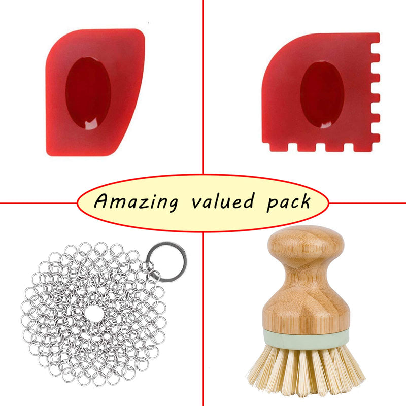 [Australia] - Cast Iron Cleaner kit, Wood Scrub Cleaning Brush, Stainless Steel Chainmail Scrubber, Pan Scrapers, Kitchen Cleaning 