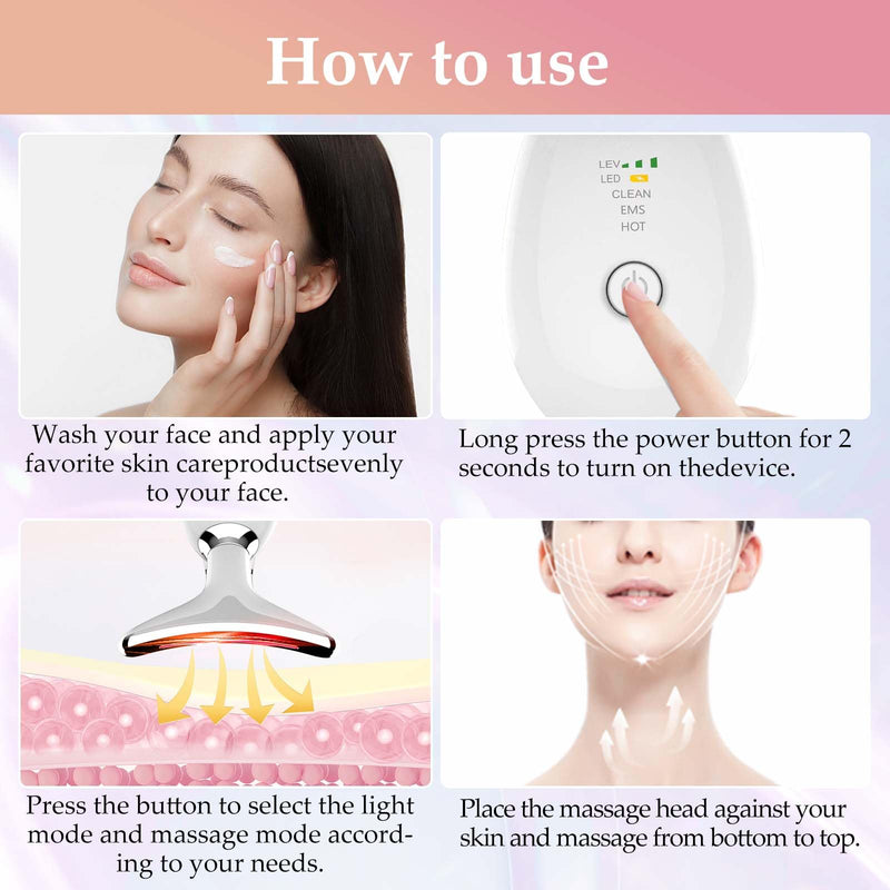 Red-Light-Therapy-for-Face and Neck Massager,7 Colors Womens Skin Rejuvenation Lifting Facial Massager Tool,Lymphatic Contour Massager Face for Toning,Glow Boost White