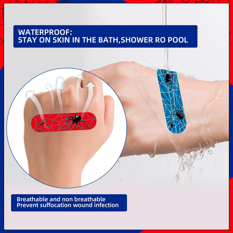 [Australia] - 200 Pcs Spider Bandage, Waterproof Breathable Spider Theme Adhesive Bandages for Kids Boys Adults Family Protection Care Cuts Scrapes 