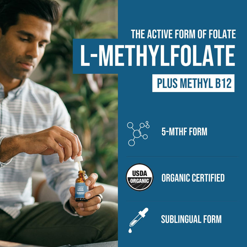 L Methyl Folate 15mg Plus Methyl B12 Cofactor – Organic Berry Flavor, High Potency Liquid Sublingual Active 5-MTHF Form - Supports Mood, Methylation, Cognition – Bioactive Forms Vitamin B9 & B12 (1oz) Drop 1 Fl Oz (Pack of 1)