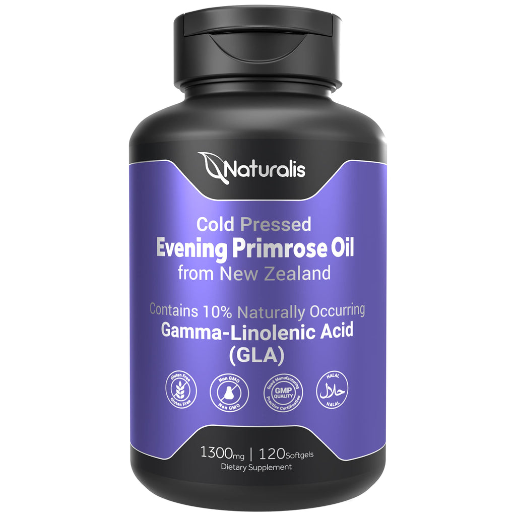 Naturalis Evening Primrose Oil (1300mg) | 100% Natural from New Zealand | Non-GMO, Soy & Gluten Free, Zero Filler | 120 Softgels 120 Count (Pack of 1)