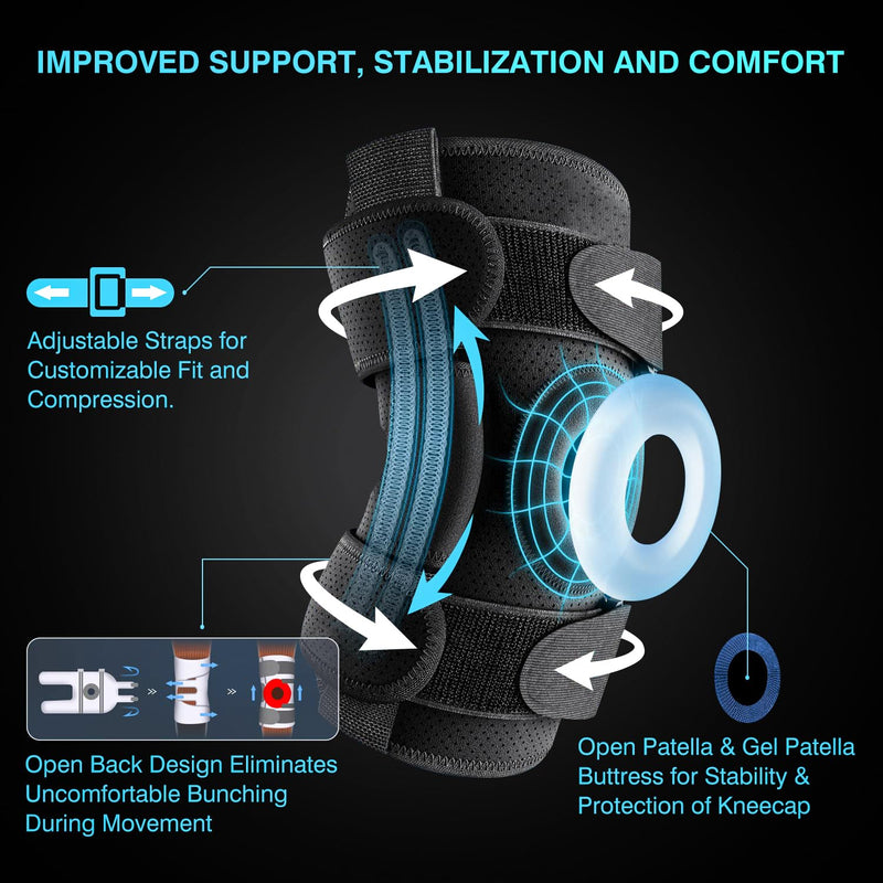 [Australia] - Hinged Knee Brace for Meniscus Tear: Adjustable Support for Knee Pain w/ Removable Metal Hinges & Built-in Side Stabilizers for ACL MCL Injury or Surgery Recovery - Men and Women FSA or HSA Eligible Adjustable for Small/Medium/Large 