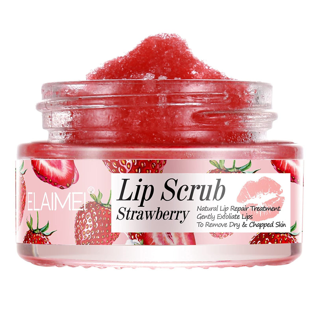 Lip Scrub, Exfoliator & Moisturizer, Lip Repair for Lush Soft Lips, Chapped Dry and Flaky Lips Treatment (Strawberry) Strawberry