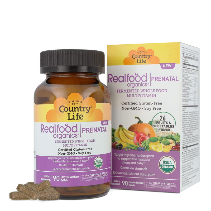 Country Life Realfood Organics Prenatal Multivitamin, 90 Talets | Designed to support the health of mom and abby with a gentle-on-thestomach whole food formula