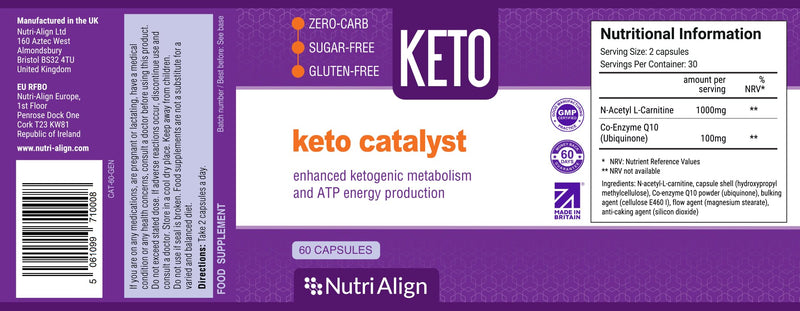 Nutri-Align Keto Catalyst: L-Carnitine & CoQ10 | Supports Natural Ketosis, Fat Burning & Energy | No Exogenous Ketones | Keto Diet Supplement for Men & Women | 60 Capsules