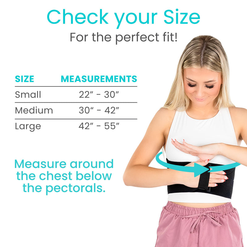 Vive Broken Rib Brace for Women, Men - Rib Cage Support Belt for Fractured, Cracked, Broken or Bruised Ribs - Post Surgery Compression Garment Wrap - Diastasis Recti Belly Band Small