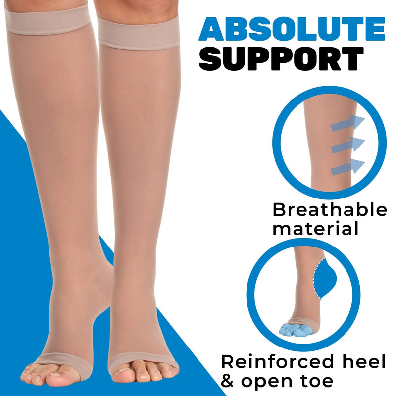 [Australia] - Made in USA - Sheer Compression Socks for Women 20-30mmHg Open Toe - Toeless Graduated Support Knee High Stockings - A215 Medium Beige 