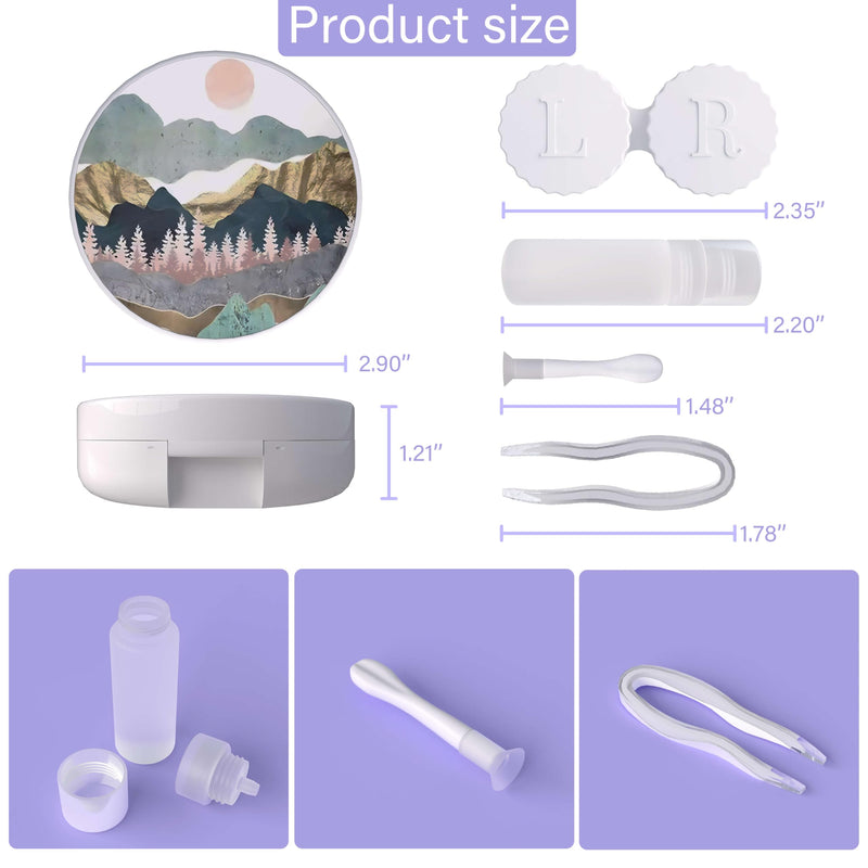 Contact Lens Case, Portable Contact Lens Cases Leak-Proof Contact Lens Box Holder with Mirror, Suitable for Daily Makeup Office Travel Outdoor. (Scenery) Scenery