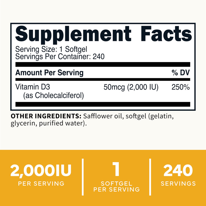 Type Zero Vitamin D3 2000 iu, 240 Softgels - Non-GMO & Gluten Free