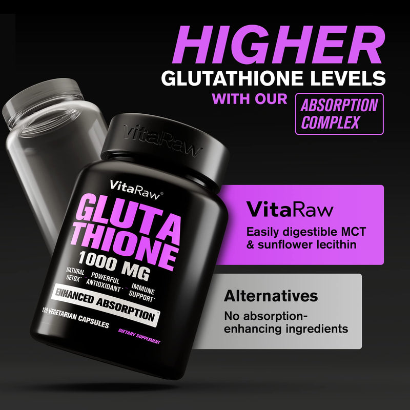 1000mg Glutathione for Immune Support - 100mg Absorption Complex - Reduced Liposomal Glutathione Supplement with Alpha Lipoic Acid - Brain Booster, Glowing Skin, Liver Support, 120 Vegetarian Capsules