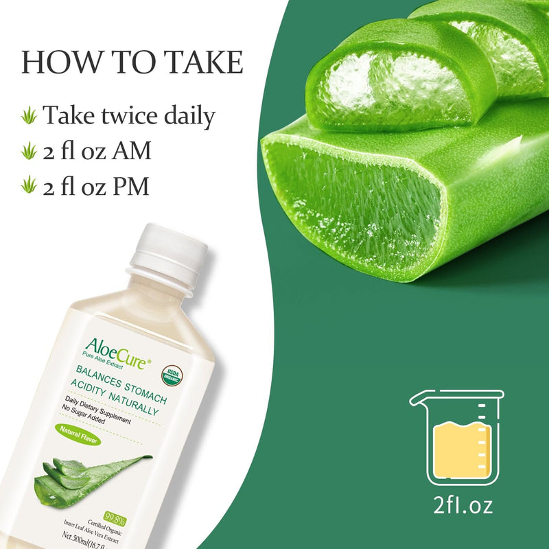 [Australia] - AloeCure USDA Organic Aloe Vera Juice Made Within 12 Hrs of Harvest - Pure Aloe Juice Natural Digestive Supplement to Support Digestion, Immune System and Balanced Stomach Acidity, 500ml Bottle 1 