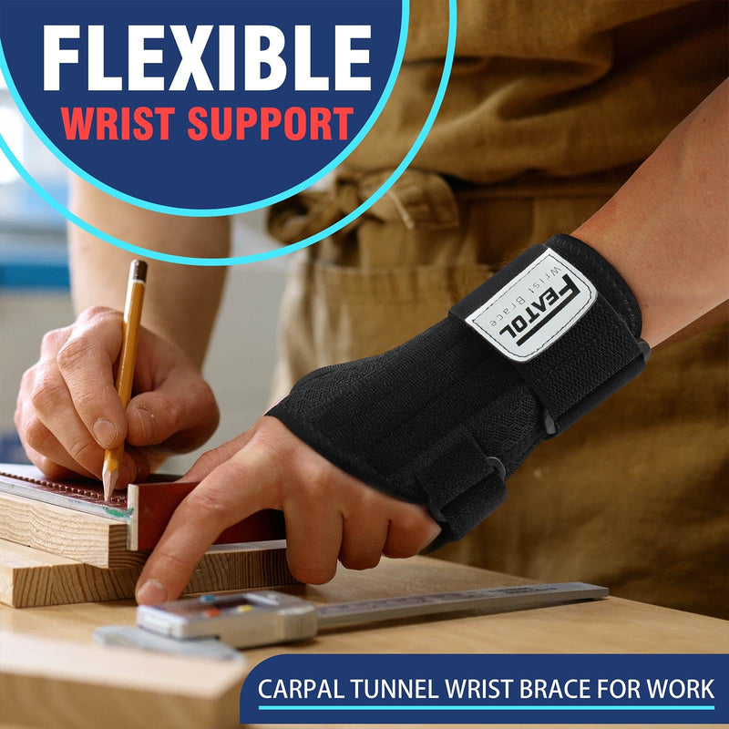 [Australia] - FEATOL 2 Pack Carpal Tunnel Wrist Brace For Work With Wrist Splint, Adjustable Wrist Guard Daytime Support For Women Men, Pain Relief For Pregnancy, Typing, Arthritis, Tendonitis, Right Hand Left Hand Medium 2 Pack (R and L)-Black. 