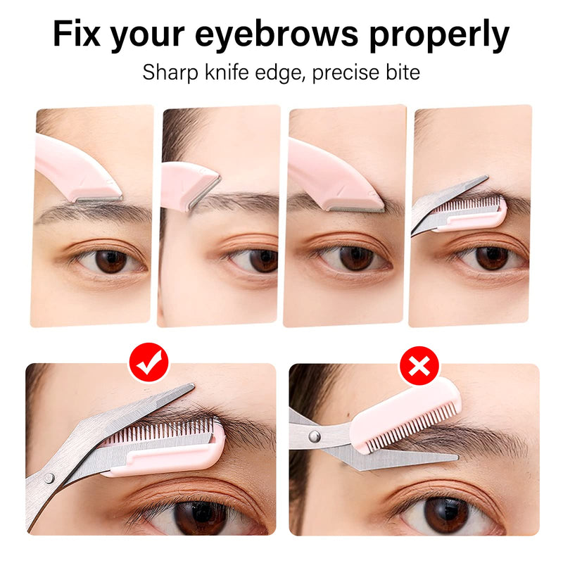 [Australia] - 4 pieces beauty eyebrow scissors trimmer scissors with comb and eyebrow razor set, eyebrow scissors, eyebrow scissors with comb, precision eyebrow trimmer beauty tool for men women 