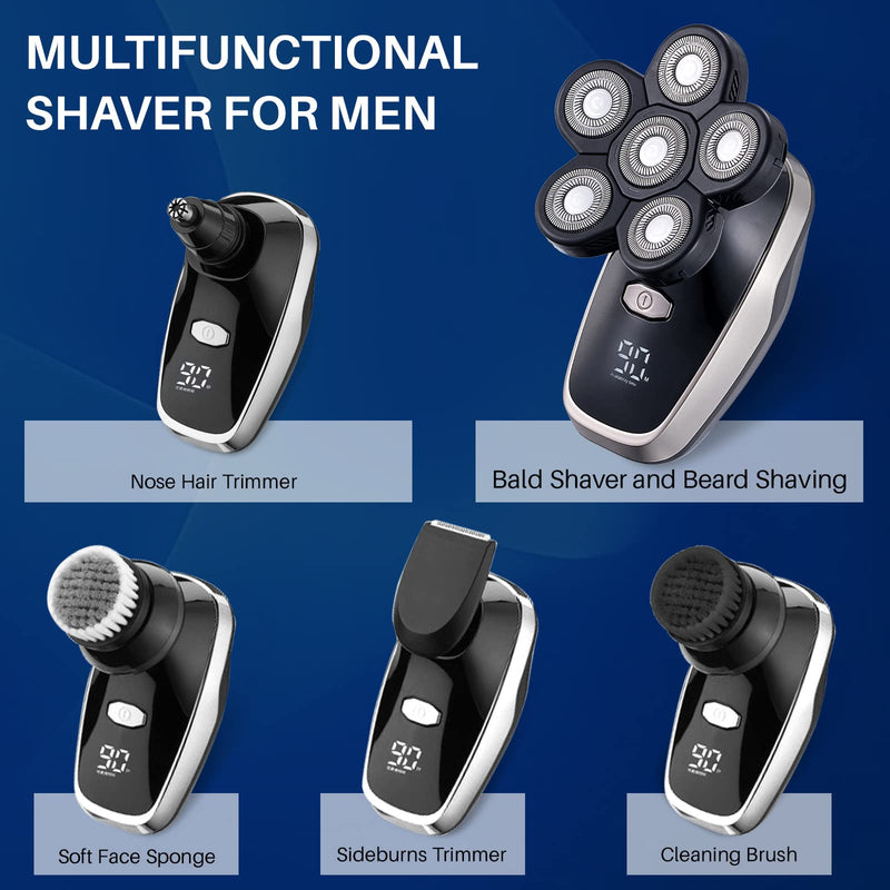 [Australia] - Head Shavers for Bald Men Rotary Electric Razor Cordless Electric Shaver Rechargeable Head Shaver Waterproof Mens Head Razor Multifunctional Shaving Grooming Kit for Balder (Black) Black 