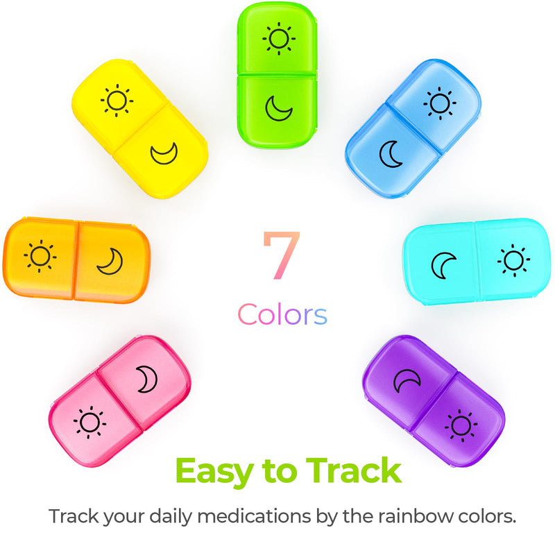 AUVON Weekly Pill Organizer 2 Times a Day, One-Sided Opening, Easy to Use | Weekly Pill Organizer 2 Times a Day, Pill Box 7 Day, Pill Case for Vitamins, Fish Oils, Supplements, Color-Coded Tracking Clear