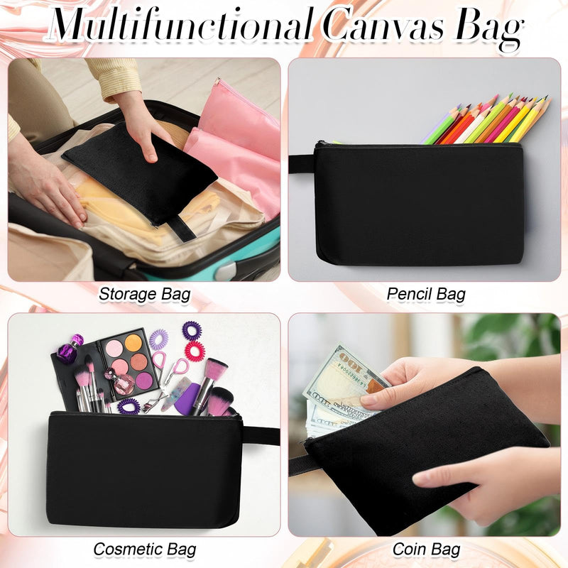 Reginary 60 Pcs Canvas Makeup Bag Bulk,8.6 X 5 X 2 Inch,Multicolor | Portable Cosmetic Pouch with Zipper, Blank Design Pencil Case, Versatile Toiletry Organizer for Women Travel DIY Craft 9.8 x 5 x 2 Inch Black