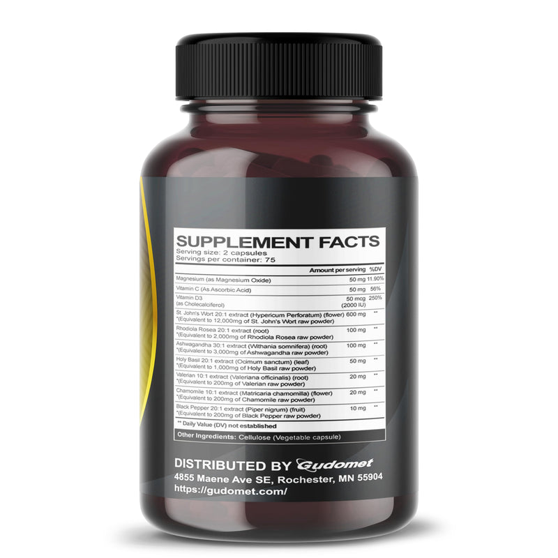 [Australia] - St. John's Wort Rhodiola Rosea Ashwagandha Holy Basil Valerian Chamomile Black Pepper -150 Capsules- Made in USA 150 count (pack of 1) 