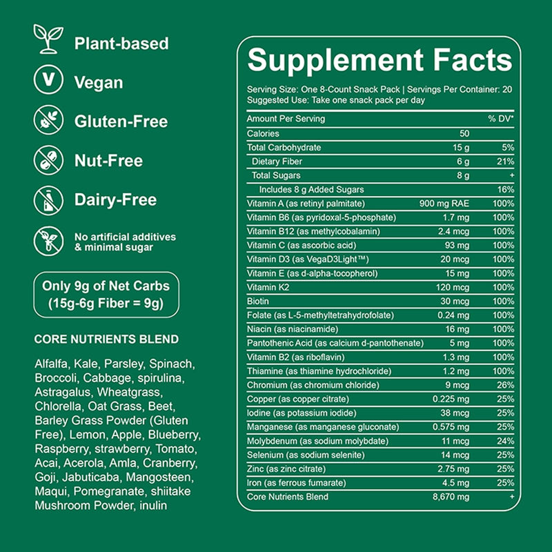 [Australia] - Greens Gummies, Daily Greens Gummies with Organic Chlorella and Spirulina, Digestive & Gut Health, Low Sugar, Formulated with 60+ Ingredients, Individual Packets,160 Gummies Bear 