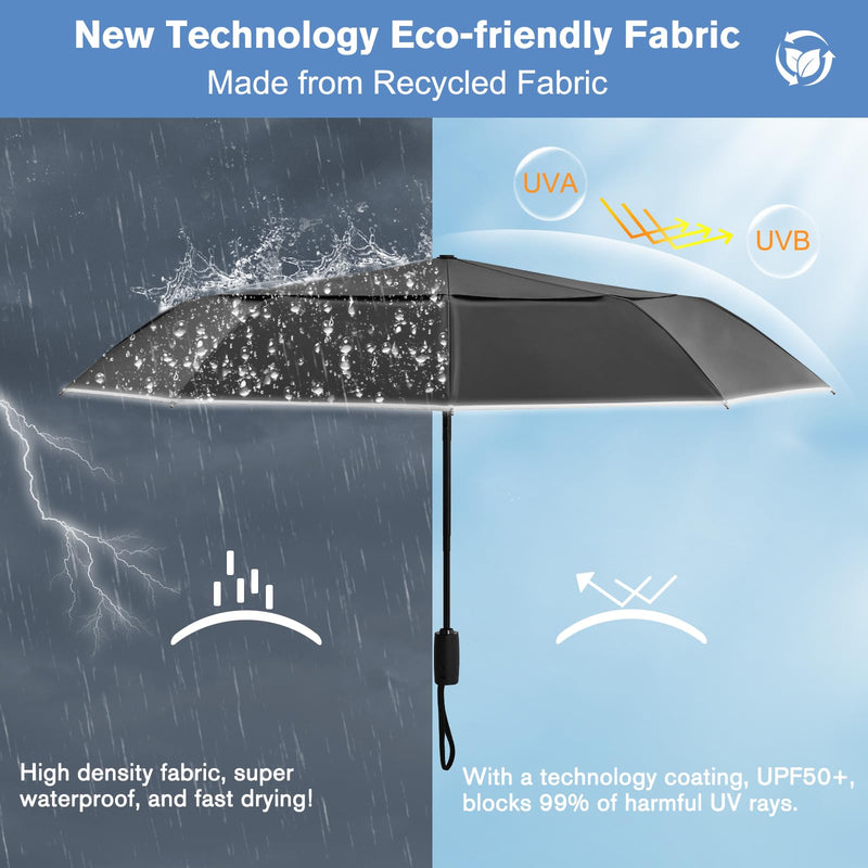 G4Free 42'' Eco Windproof Travel Umbrella + 46" UV Sun Protection Umbrella, Fiberglass Frame, Lightweight Portable for Walking & Outdoor, Automatic Open & Close