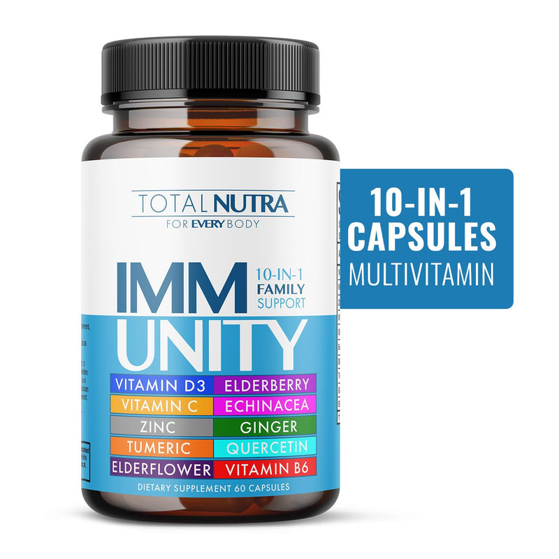 10-In-1 Immune Support Supplement: Immune Boosters for Adults & Kids Daily Immunity Defense with Key Immune System Vitamins Zinc, Vitamin C and D, Plus Elderberry, Quercetin, Echinacea & More, 60 Caps 60 Count (Pack of 2) Capsule