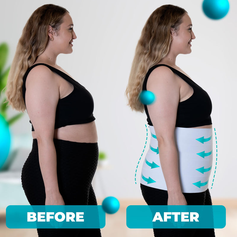 QORE LOGIQ Plus Size Abdominal Binder Post Surgery - C Section Belly Binder, Postpartum Belly Band, Adjustable 12" Compression Wrap for Stomach & Hernia Belt, White XXL XX-Large