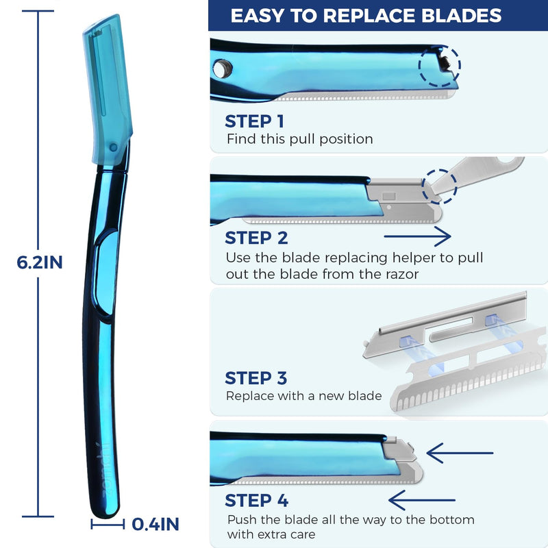 [Australia] - ZOMCHI Eyebrow Razor, Face Razors for Women&Men, Eyebrow Trimmer with Protective Silicone Cap, Dermaplane Razor-Easy&Safe Hair Removal(Blue,11 Blades) Blue 