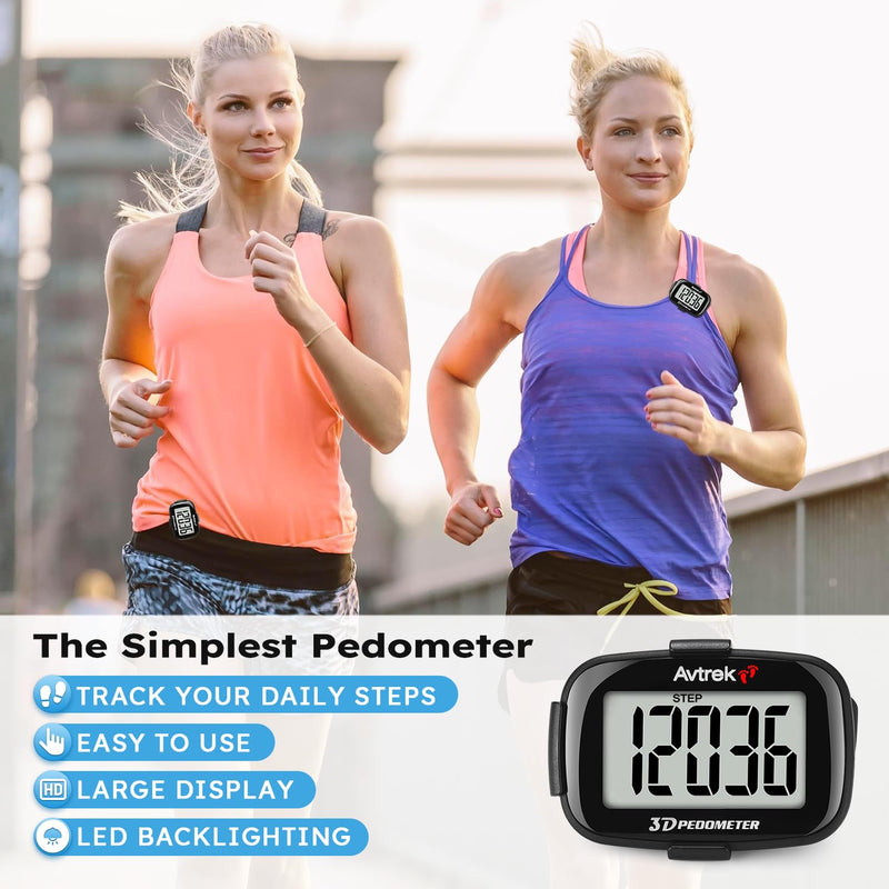 [Australia] - 3D Step Counter Clip On with LED Backlight Pocket Pedometer for Walking Outdoor Activities Fitness Tracker Without Smartphone BLACK 