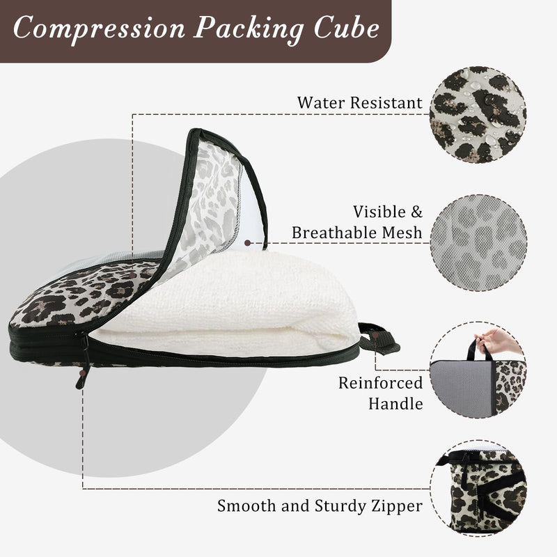 U+U 10 Set Compression Packing Cubes, Travel Organizers (Leopard) | Space-Saving & Complete Travel Set Leopard-02