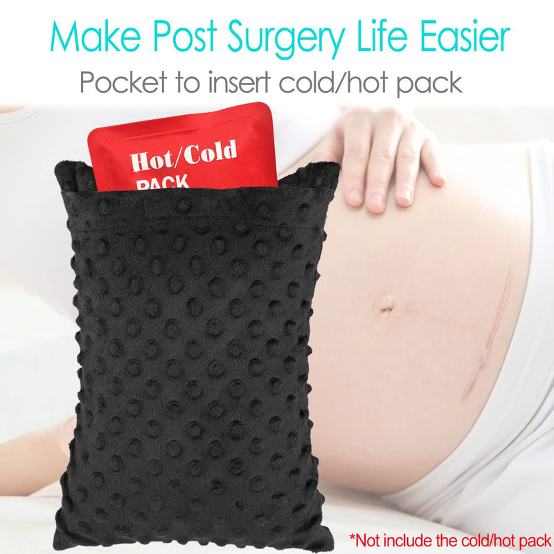 Tiny Hysterectomy Pillow Small Hysterectomy Recovery Must Haves Products Gifts Soft Post Surgery Pillows with Ice Pack Pocket for Abdominal Surgery Cushion Cough Pillow, Minky Dot Black
