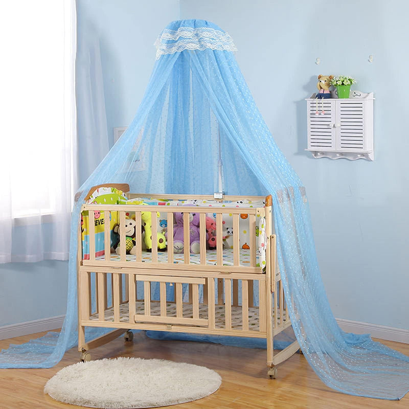 [Australia] - Baby Infant Toddler Bed Dome Cots Mosquito Netting Hanging Bed Net Mosquito Bar Frame Palace-Style Crib Bedding Set (Blue Mosquito Netting Only, Without Stand) Blue 