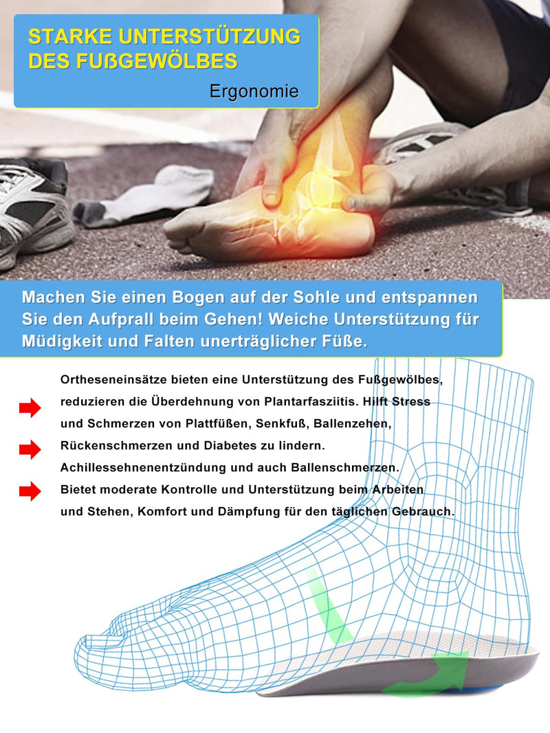 [Australia] - Plantar Fasciitis Arch Support Insoles Heel Cup Women Men Heel Insoles for Heel Pain, Heel Spurs, Flat Feet, Tendonitis, Shock Absorption Inserts EU 41-46 Black 