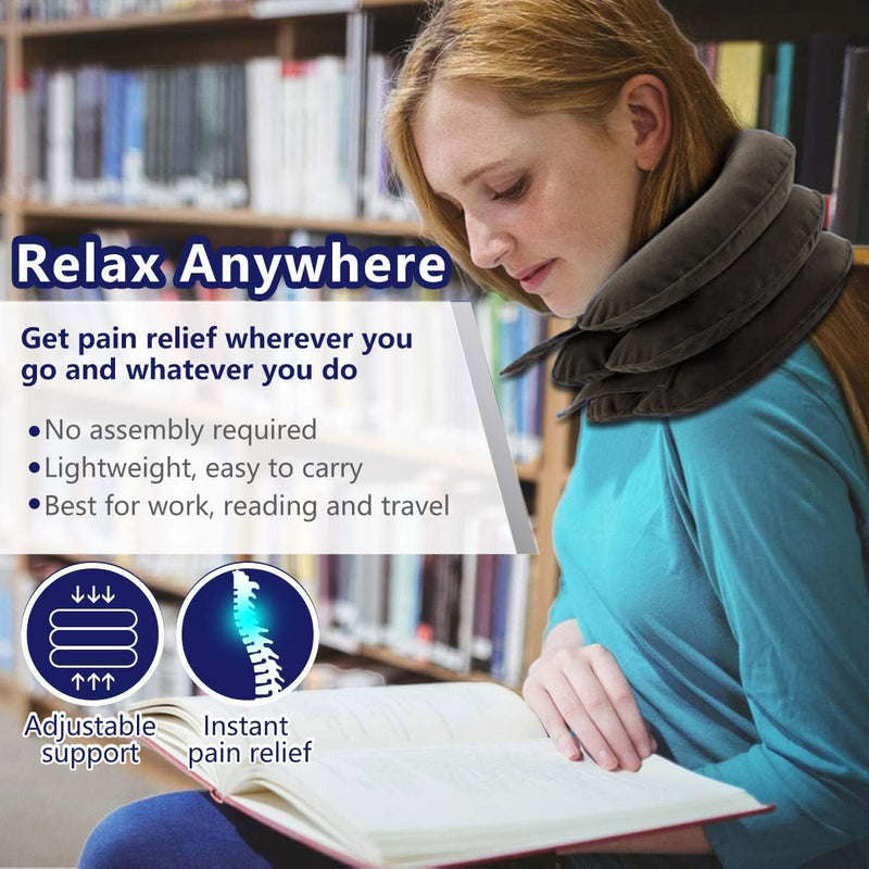 [Australia] - S Cervical Neck Traction Device for Instant Neck Pain Relief - Inflatable & Adjustable Neck Stretcher Neck Support Brace, Neck Traction Pillow for Home Use Neck Decompression (Classic Gray) 