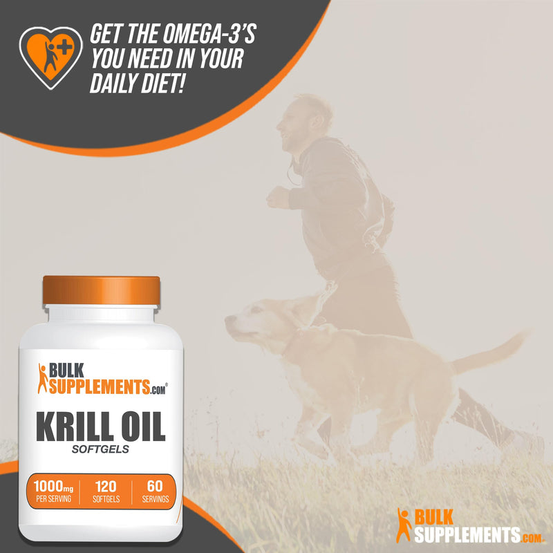 [Australia] - BulkSupplements.com Krill Oil 1000mg Softgels - Krill Oil Supplement, Antarctic Krill Oil, DHA Supplements - Krill Oil Omega 3, 2 Krill Oil Softgels per Serving (1000mg), 120 Softgels 120 Count (Pack of 1) 