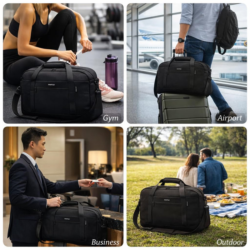 ECOHUB For Spirit Airlines Personal Item Bag 18x14x8 Travel Duffel Bags with Laptop Compartment & Shoe Bag Underseat Carry on Handbag with Wet Pocket, 30L (Black) Black 18 inch underseat