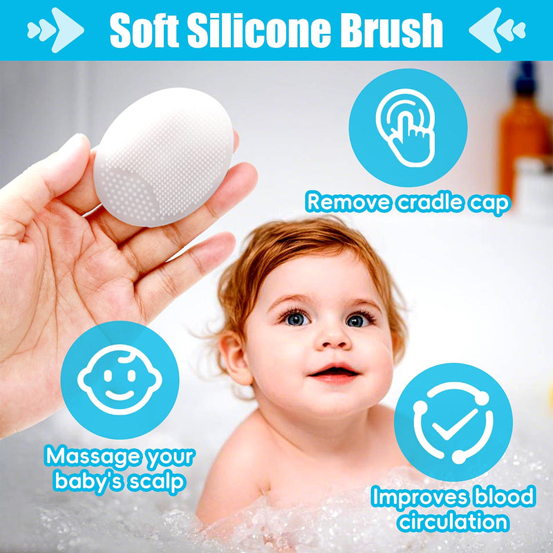 [Australia] - Cradle Cap Brush for Babies, 5Pcs Cradle Cap Treatment Set with Soft Bristle Brushes Silicone Scrubber Long Comb for Newborn Bathing Essentials Baby Brush and Comb Set (White) Long Handle Comb with Brush Set White 