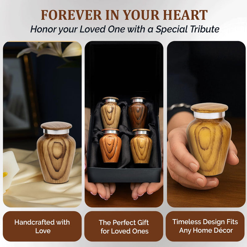 [Australia] - Metallic Wooden Print Small Urns for Human Ashes Keepsake - Mini Urn for Ashes Adult Male & Female - Keepsake Urns Set - Honor Your Loved One with Funeral Memorial Urn (Wooden, Set of 4) 