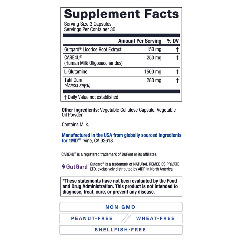 [Australia] - 1MD Nutrition GutMD - L-Glutamine and Prebiotic for Gut Integrity | Promote Digestive Tract Health | 90 Capsules (2-Pack) 90 Count (Pack of 2) 