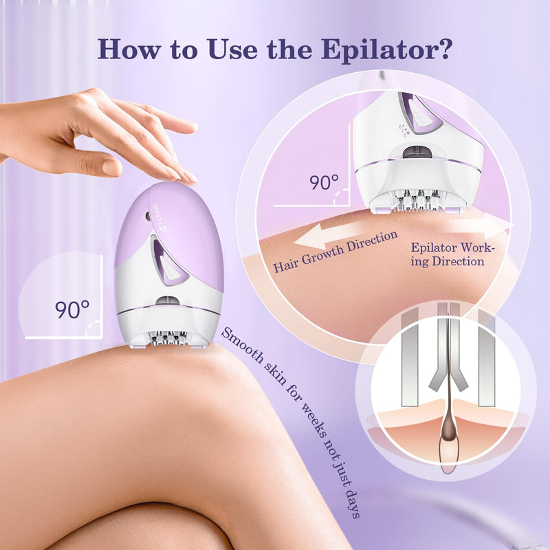 Epilators, 2-Speed Painless Smooth Glide Epilator for Women, Cordless Rechargeable Facial Hair Removal Epilator, Hair Removal Device for Women's Face Legs Bikini Area Arms Legs Purple